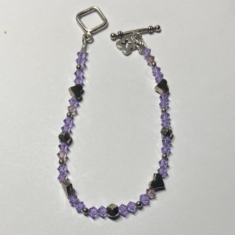 Sterling Silver Swarovski Crystal and hearts toggle bracelet Medium